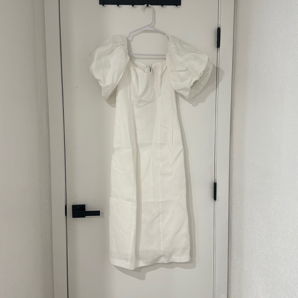 RHODE Women's Karima Off-Shoulder Puff Sleeve Midi Dress, White - Picture 4 of 7